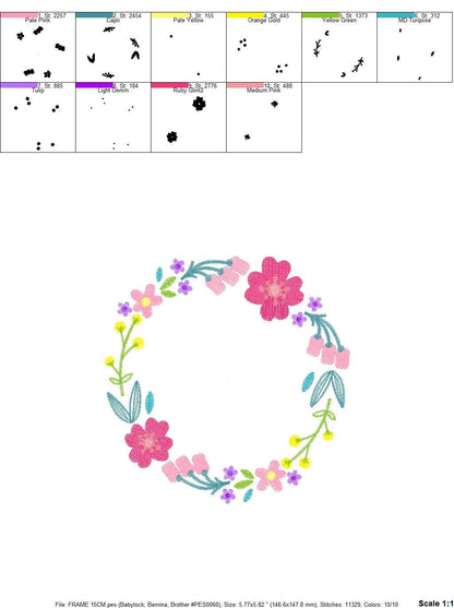 Floral Monogram Frame embroidery designs - Flower Wreath machine embroidery pattern - Floral embroidery file - Instant digital download pes