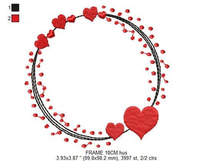 Valentines Monogram Frame embroidery designs - Heart Frame machine embroidery pattern - Love wreath embroidery file - Instant download pes