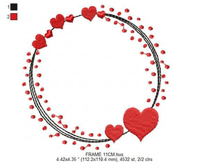 Valentines Monogram Frame embroidery designs - Heart Frame machine embroidery pattern - Love wreath embroidery file - Instant download pes
