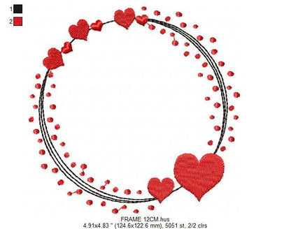 Valentines Monogram Frame embroidery designs - Heart Frame machine embroidery pattern - Love wreath embroidery file - Instant download pes