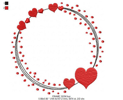 Valentines Monogram Frame embroidery designs - Heart Frame machine embroidery pattern - Love wreath embroidery file - Instant download pes