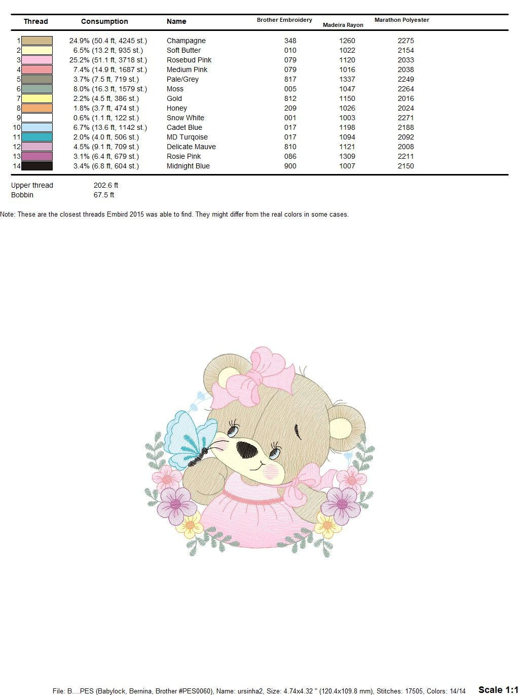 Female Bear embroidery designs - Baby girl embroidery design machine embroidery pattern - Bear with butterfly embroidery file - digital file