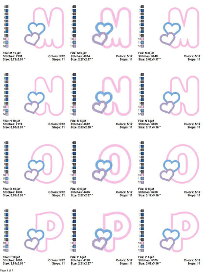 Alphabet embroidery designs set - Letters Applique Design - Monogram embroidery machine embroidery file - Hearts Alphabet applique design