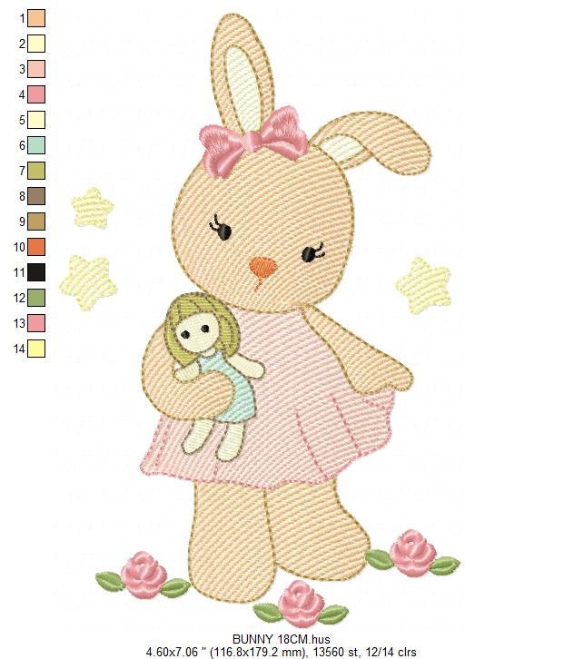 Bunny embroidery design - Rabbit embroidery designs machine embroidery pattern - Baby girl embroidery file - Animal embroidery pes jef hus Marcia Embroidery