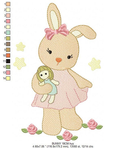 Bunny embroidery design - Rabbit embroidery designs machine embroidery pattern - Baby girl embroidery file - Animal embroidery pes jef hus Marcia Embroidery