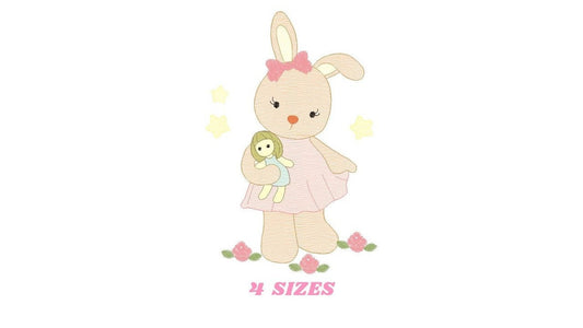 Bunny embroidery design - Rabbit embroidery designs machine embroidery pattern - Baby girl embroidery file - Animal embroidery pes jef hus