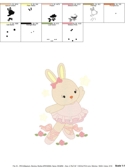 Bunny Ballerina embroidery design - Rabbit Ballet dancer machine embroidery pattern - Animal Ballerina file - Instant download pes jef vip