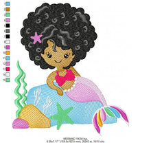 Carica l&#39;immagine nel visualizzatore di Gallery, Mermaid embroidery designs - African American embroidery design machine embroidery pattern - Black girl with curly hair Mermaid design jef
