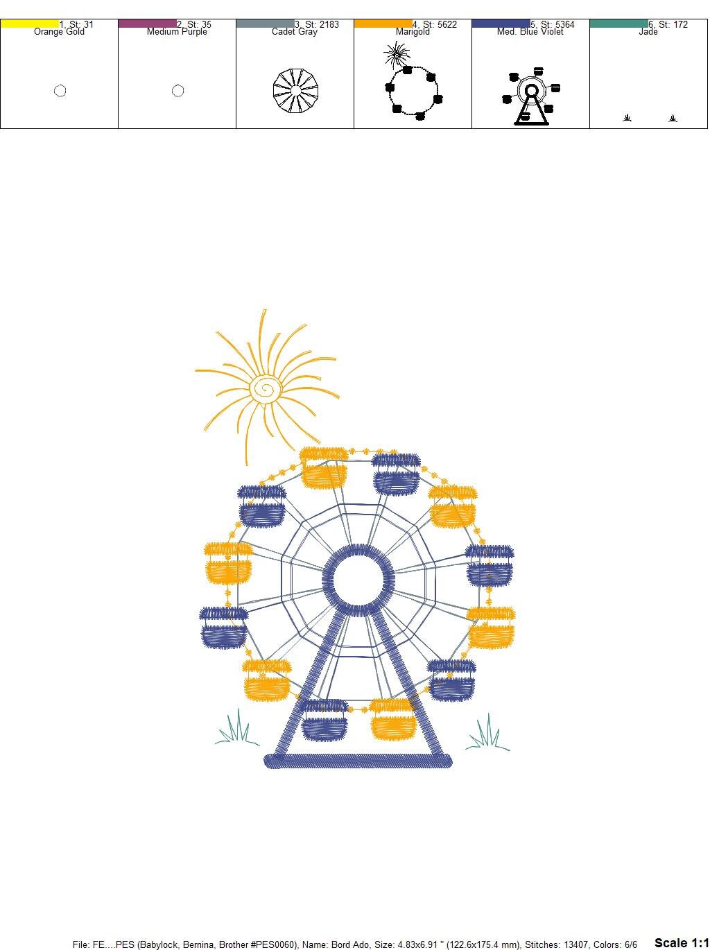 Ferris wheel embroidery design - Boy embroidery designs machine embroidery pattern - Baby embroidery file - toy filled design digital file