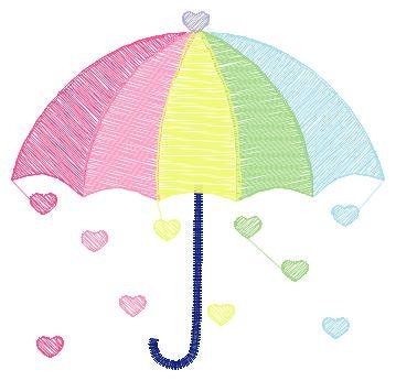 Umbrella with hearts embroidery designs - Colorful Rainbow Umbrella machine embroidery pattern - Baby girl file - Instant download pes jef