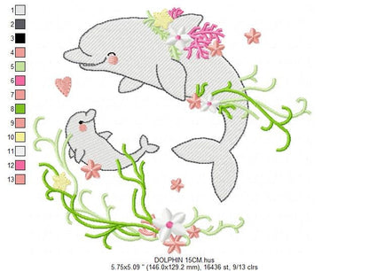 Dolphin embroidery designs - Ocean Fish embroidery design machine embroidery pattern - Baby girl embroidery file - sea animal embroidery pes