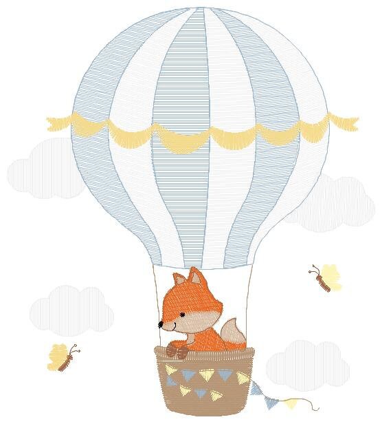 Fox embroidery designs - Hot air balloon embroidery design machine embroidery pattern - Animal embroidery file - woodland animals download
