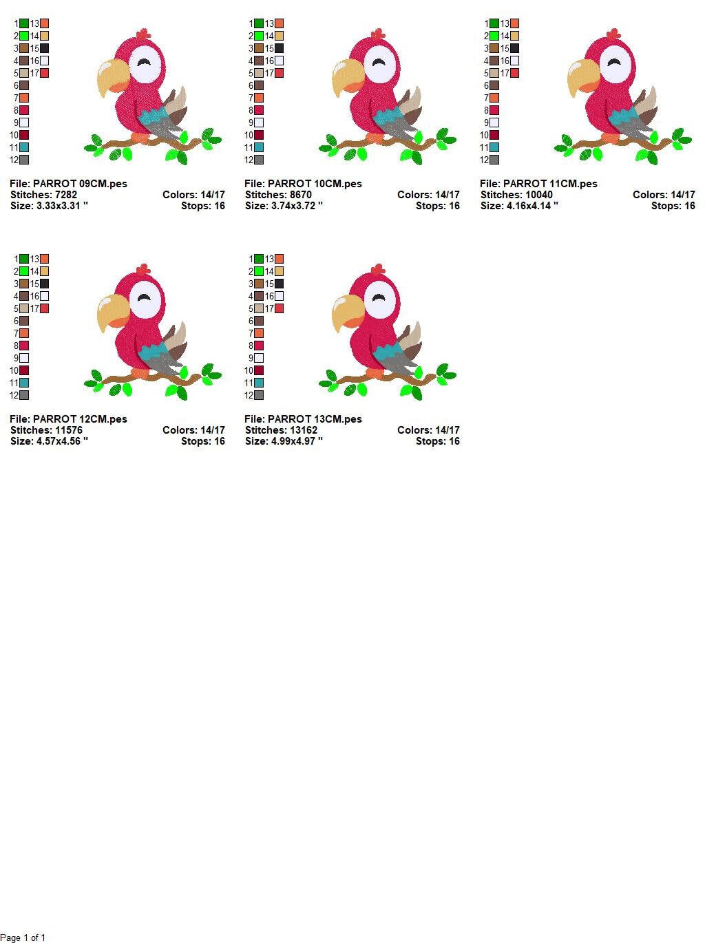Parrot embroidery designs - Tropical Bird machine embroidery pattern - Baby girl and boy file - Instant digital download pes jef dst hus vp3