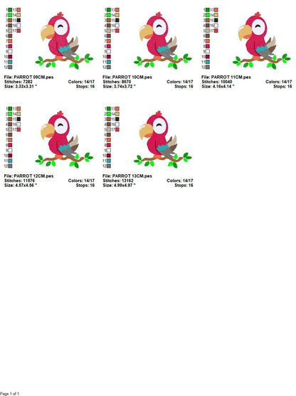 Parrot embroidery designs - Tropical Bird machine embroidery pattern - Baby girl and boy file - Instant digital download pes jef dst hus vp3