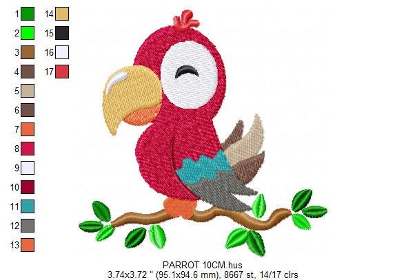 Parrot embroidery designs - Tropical Bird machine embroidery pattern - Baby girl and boy file - Instant digital download pes jef dst hus vp3