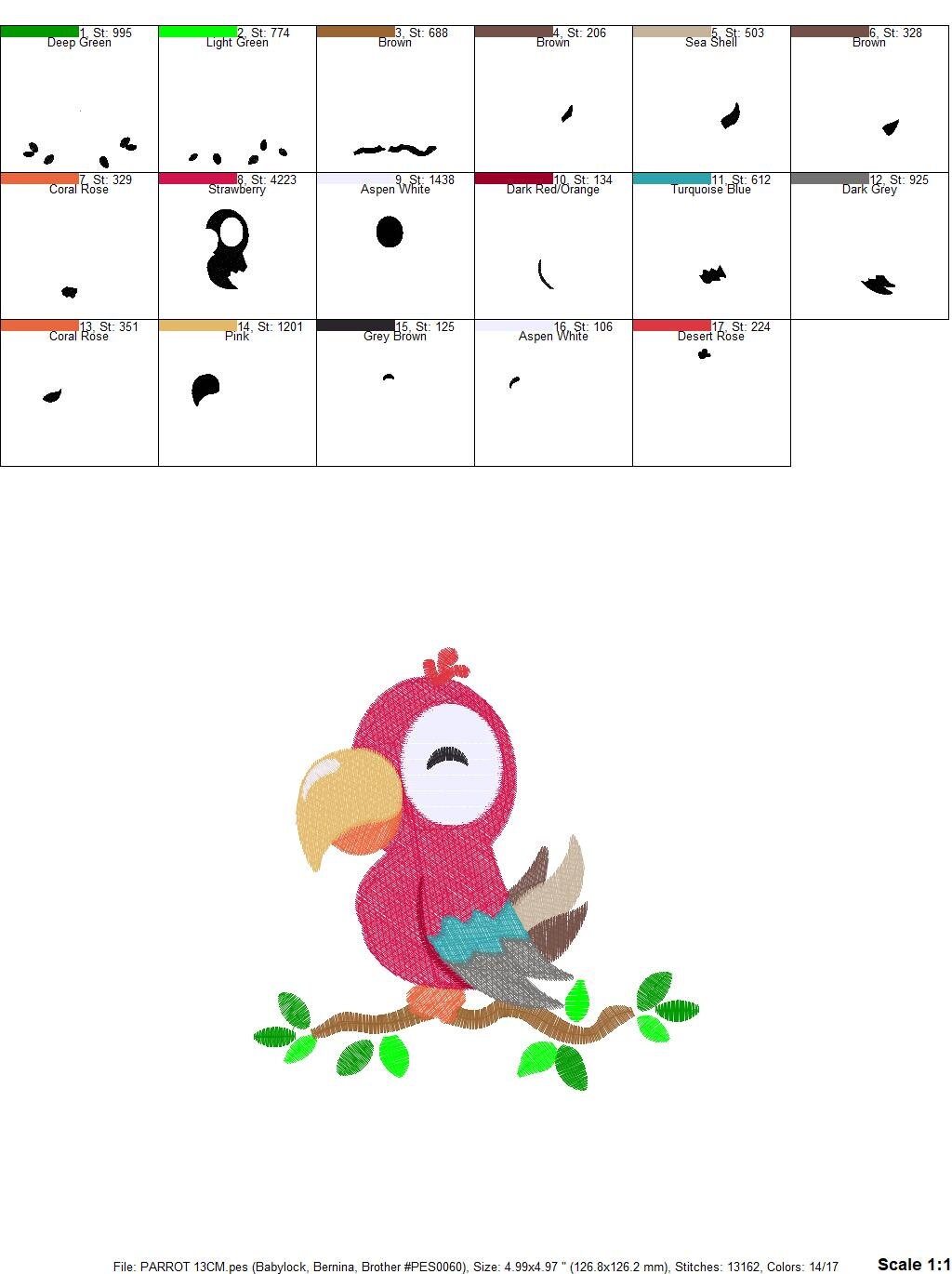Parrot embroidery designs - Tropical Bird machine embroidery pattern - Baby girl and boy file - Instant digital download pes jef dst hus vp3