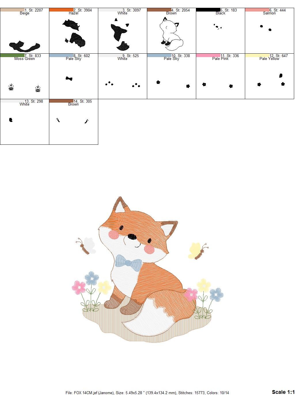 Fox embroidery designs - Red Fox with flowers and butterflies machine embroidery pattern - Baby boy woodland Animal file - Instant download