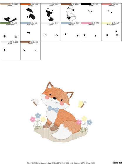 Fox embroidery designs - Red Fox with flowers and butterflies machine embroidery pattern - Baby boy woodland Animal file - Instant download
