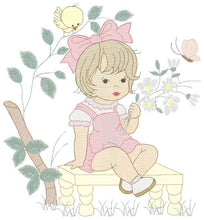 Laden Sie das Bild in den Galerie-Viewer, Girl embroidery designs - Flower girl embroidery design machine embroidery pattern - girl with flowers embroidery file butterfly embroidery
