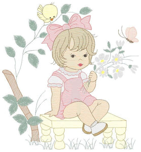 Girl embroidery designs - Flower girl embroidery design machine embroidery pattern - girl with flowers embroidery file butterfly embroidery