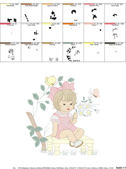 Girl embroidery designs - Flower girl embroidery design machine embroidery pattern - girl with flowers embroidery file butterfly embroidery Marcia Embroidery