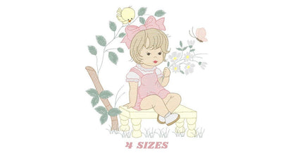 Girl embroidery designs - Flower girl embroidery design machine embroidery pattern - girl with flowers embroidery file butterfly embroidery Marcia Embroidery