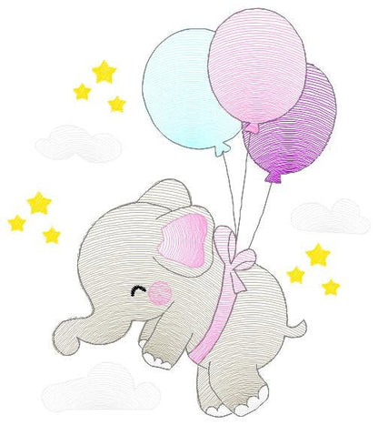 Elephant embroidery designs - Safari wild animal with balloons machine embroidery pattern - Elephant with balloons - Instant download pes