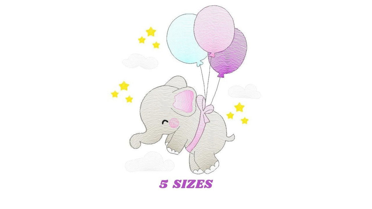 Elephant embroidery designs - Safari wild animal with balloons machine embroidery pattern - Elephant with balloons - Instant download pes
