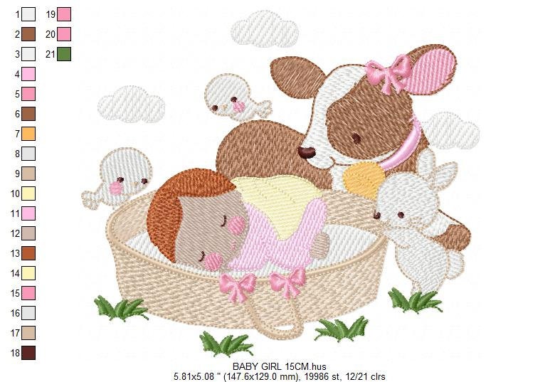 Sleeping baby embroidery design - Baby girl embroidery design machine embroidery pattern - Newborn embroidery file nursery  instant download Marcia Embroidery