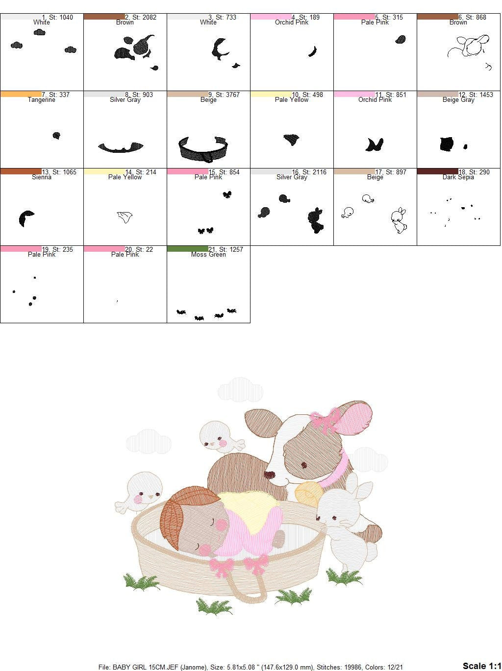 Sleeping baby embroidery design - Baby girl embroidery design machine embroidery pattern - Newborn embroidery file nursery  instant download Marcia Embroidery