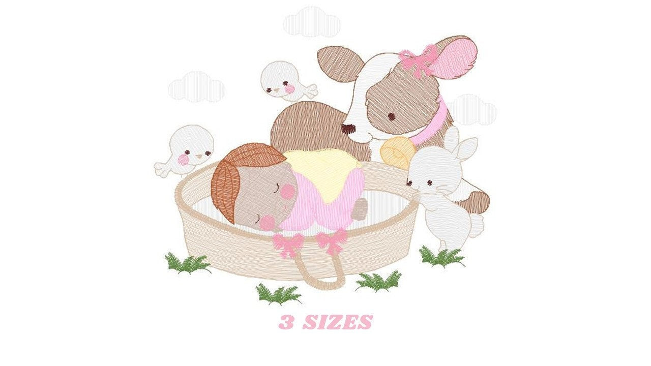 Sleeping baby embroidery design - Baby girl embroidery design machine embroidery pattern - Newborn embroidery file nursery  instant download Marcia Embroidery