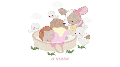 Sleeping baby embroidery design - Baby girl embroidery design machine embroidery pattern - Newborn embroidery file nursery  instant download Marcia Embroidery