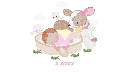 Sleeping baby embroidery design - Baby girl embroidery design machine embroidery pattern - Newborn embroidery file nursery  instant download Marcia Embroidery