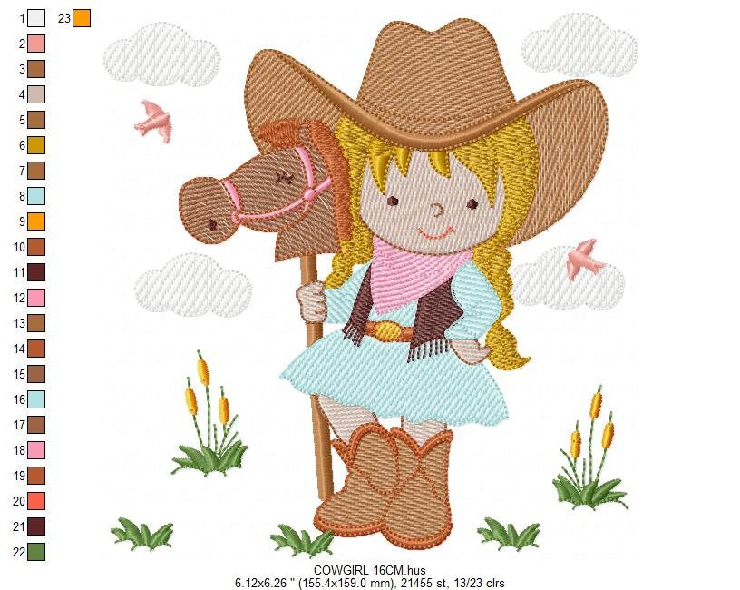 Cowgirl embroidery design - Baby girl embroidery designs machine embroidery pattern - Kid embroidery file Cowboy with Horse instant download