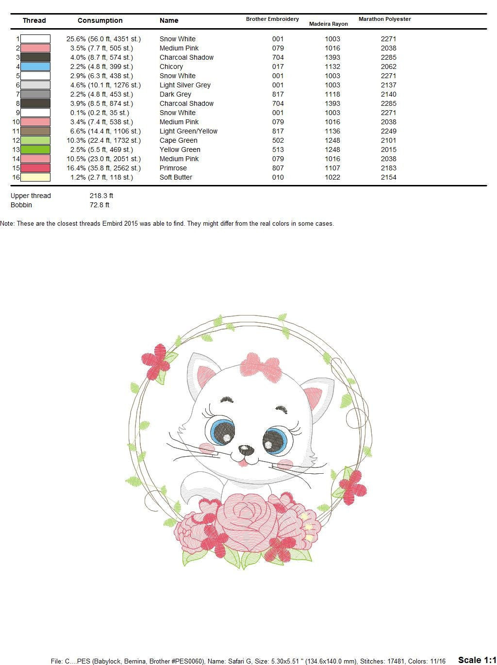 Cat embroidery design - Cat with flowers embroidery designs machine embroidery pattern - Kitten embroidery file - baby girl embroidery pes