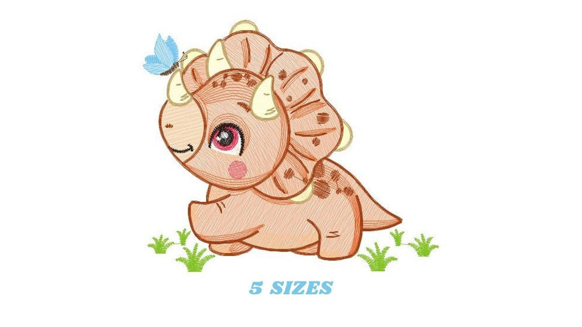 Dinosaur embroidery designs - Dino embroidery design machine embroidery pattern - instant download - Triceratops embroidery file pes jef hus