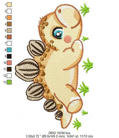 Dinosaur embroidery designs - Dino embroidery design machine embroidery pattern - instant download - stegosaurus embroidery file baby girl