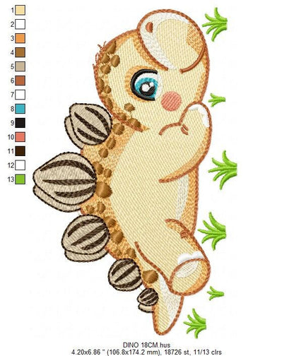 Dinosaur embroidery designs - Dino embroidery design machine embroidery pattern - instant download - stegosaurus embroidery file baby girl