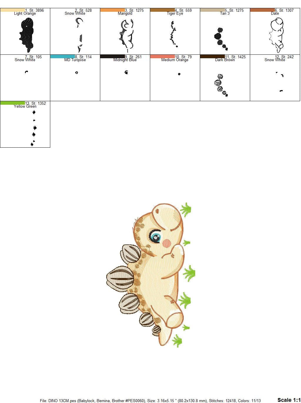 Dinosaur embroidery designs - Dino embroidery design machine embroidery pattern - instant download - stegosaurus embroidery file baby girl