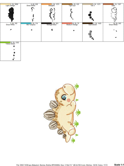 Dinosaur embroidery designs - Dino embroidery design machine embroidery pattern - instant download - stegosaurus embroidery file baby girl