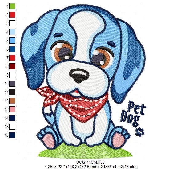 Dogs embroidery designs - Dog with bandana machine embroidery pattern - Pet Puppy Beagle file - Instant digital download pes jef hus vp3 xxx