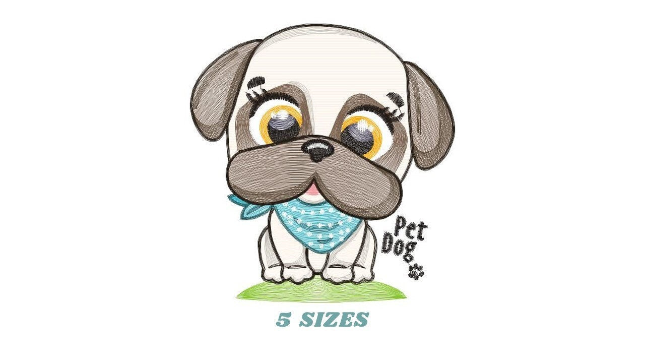 Pug embroidery designs - Dog embroidery design machine embroidery pattern - Puppy embroidery file - Pet dogs embroidery download pes jef