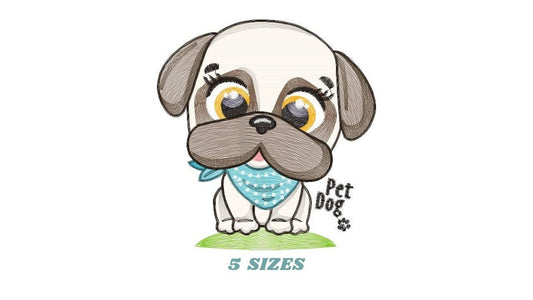 Pug embroidery designs - Dog embroidery design machine embroidery pattern - Puppy embroidery file - Pet dogs embroidery download pes jef