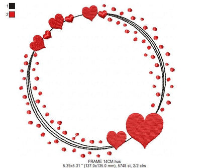 Valentines Monogram Frame embroidery designs - Heart Frame machine embroidery pattern - Love wreath embroidery file - Instant download pes