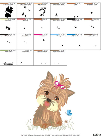 Yorkshire embroidery designs - Dog embroidery design machine embroidery pattern - Puppy embroidery file - Pet embroidery instant download