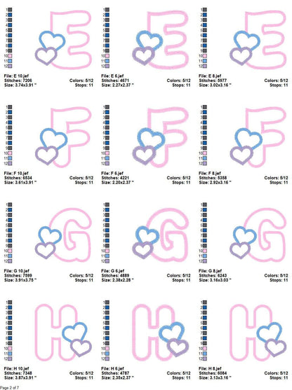 Alphabet embroidery designs set - Letters Applique Design - Monogram embroidery machine embroidery file - Hearts Alphabet applique design