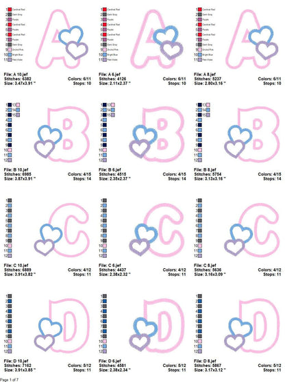 Alphabet embroidery designs set - Letters Applique Design - Monogram embroidery machine embroidery file - Hearts Alphabet applique design