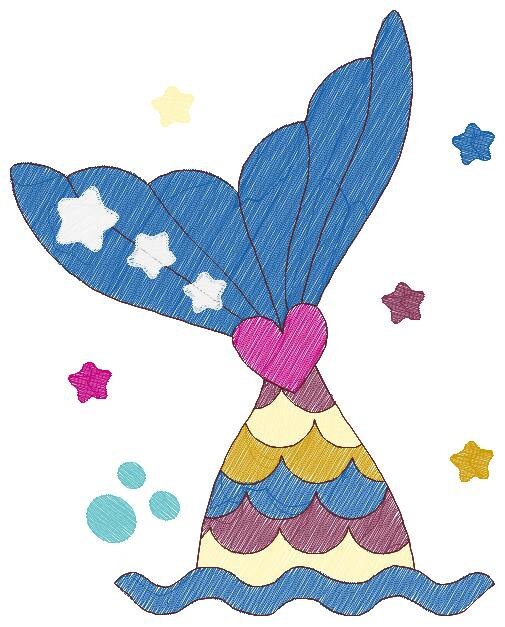 Mermaid embroidery designs - Mermaid Tail with waves and stars machine embroidery pattern - Baby Girl Mermaid fin - Instant download pes jef