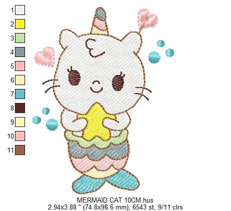 Mermaid embroidery designs - Mermaid Cat embroidery design machine embroidery pattern - Mermaid rippled design Kitty embroidery download pes