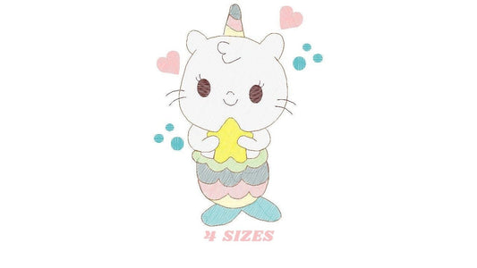 Mermaid embroidery designs - Mermaid Cat embroidery design machine embroidery pattern - Mermaid rippled design Kitty embroidery download pes